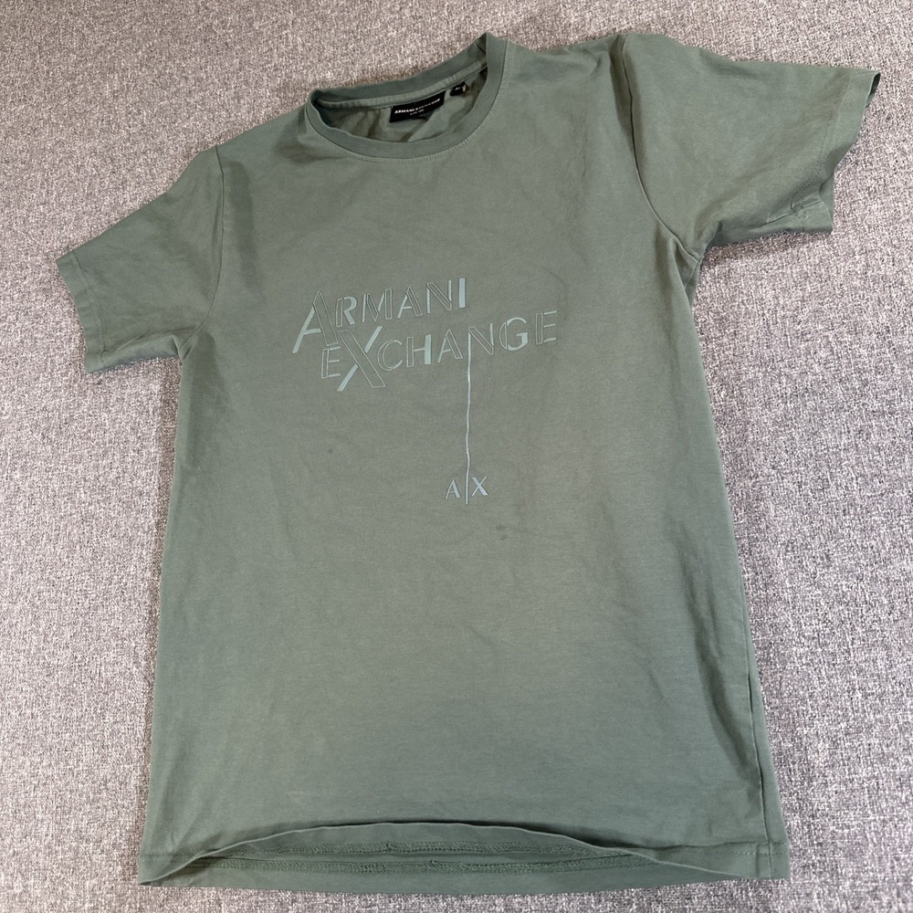 Armani Exchange M Olive Green Logo‎ T-Shirt AX Embroidered Spellout Tee